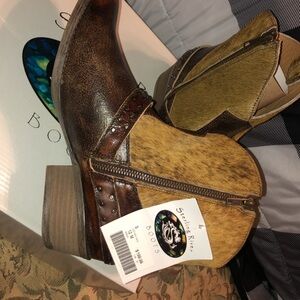 Sterling River Brown Haircalf Western Ankle Booties